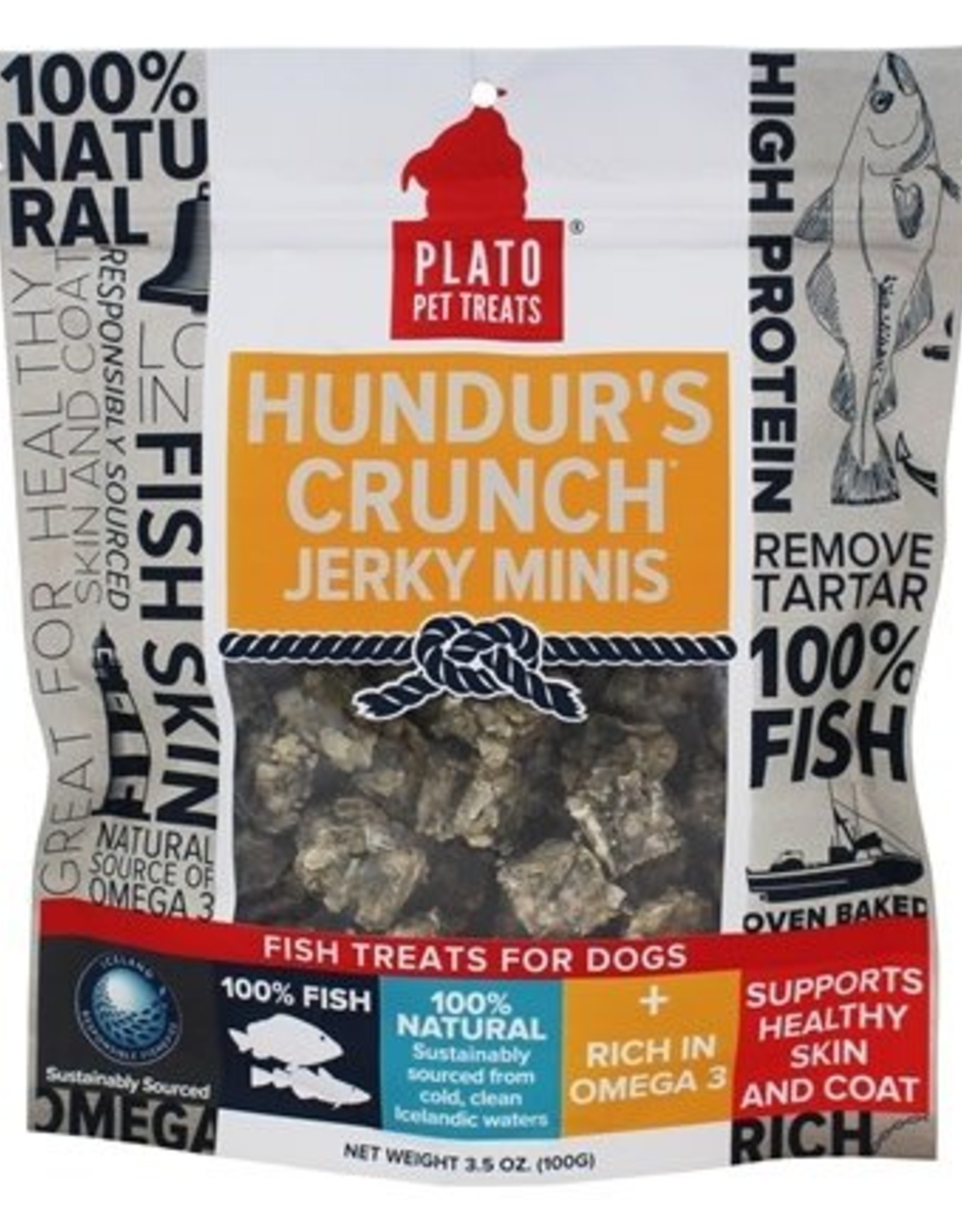 Plato Pet Treats Plato Hundur's Grain-Free Crunch Jerky Minis Fish Dog Treats-