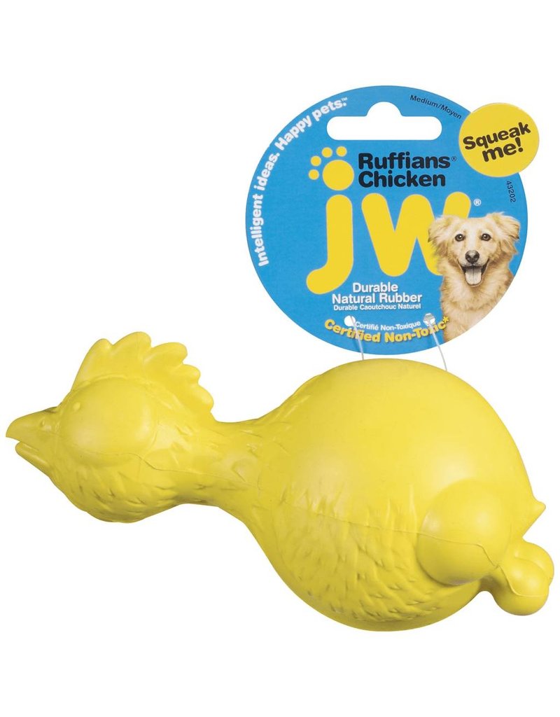 JW Products JW Pet Ruffians Chicken Squeaky Dog Toy, Color Varies- 6.56 oz.