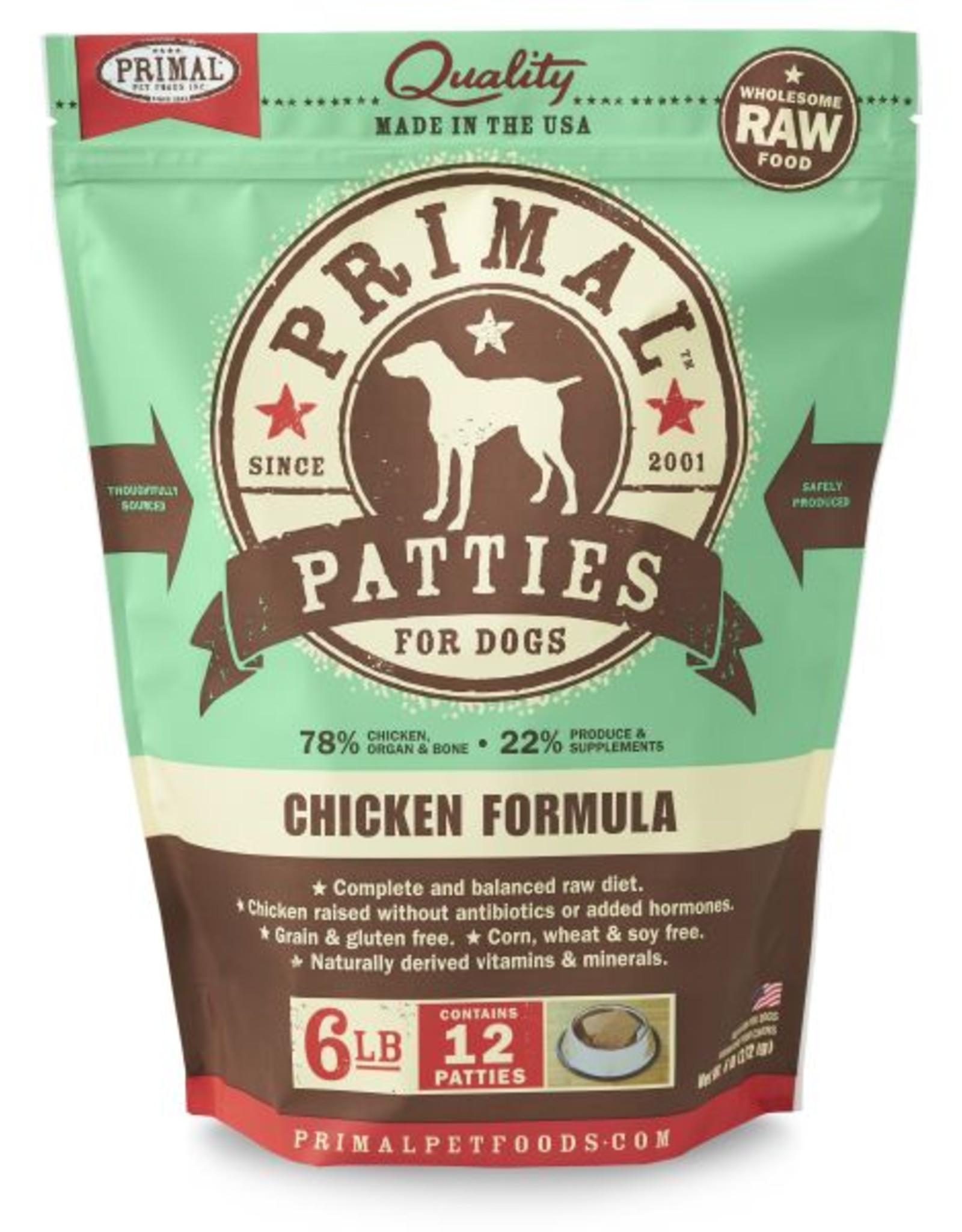Primal Primal Raw Frozen Patties for Dogs - Chicken  6 Lb. Dog Food