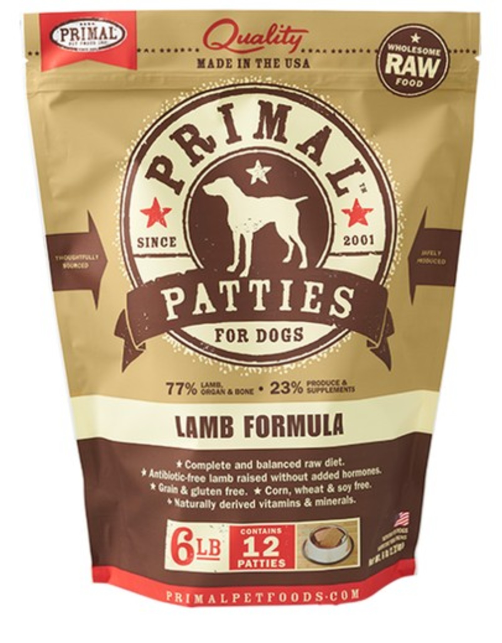 Primal Primal Raw Frozen Patties for Dogs Lamb 6 lb Dog