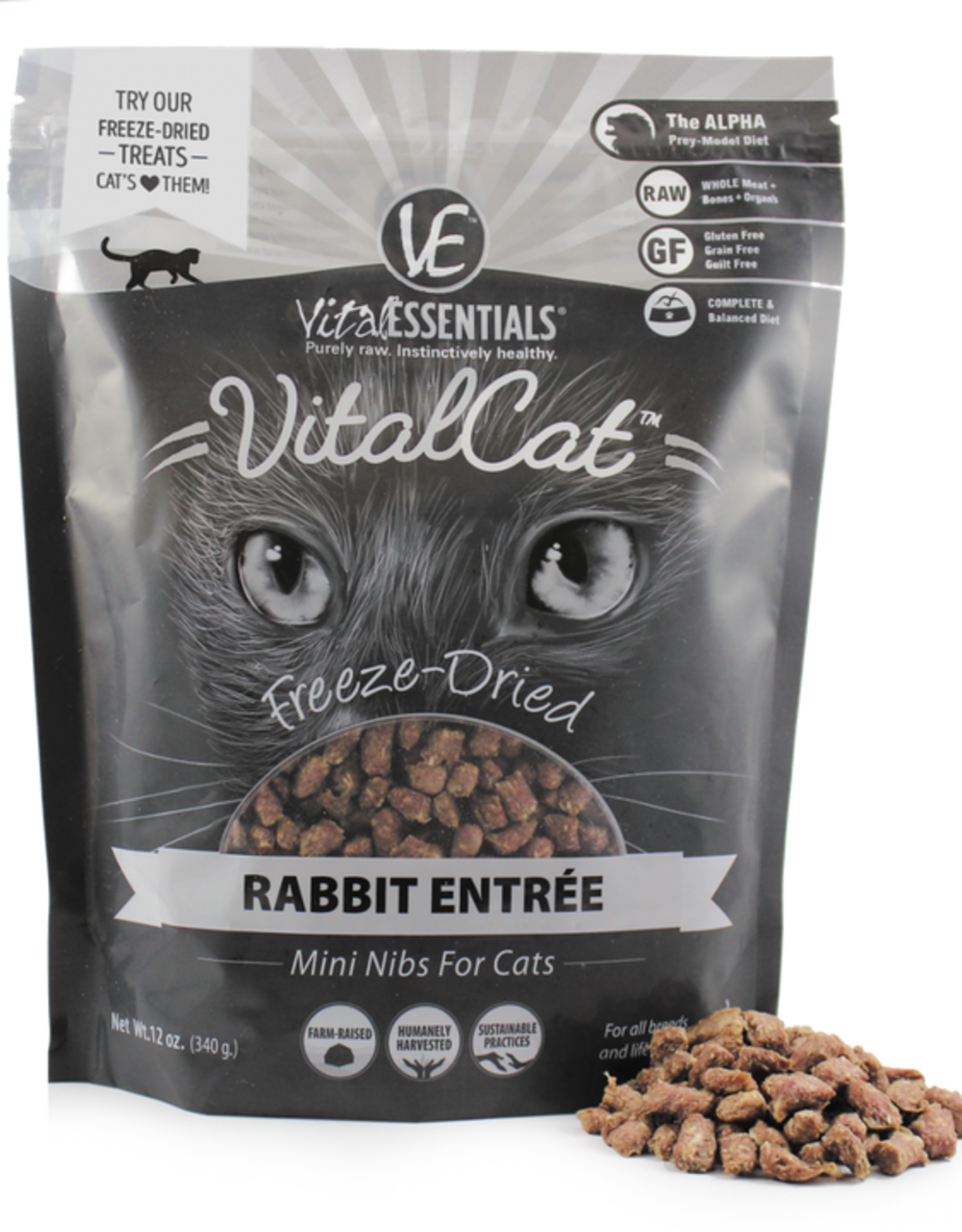 Vital Essentials Vital Essentials Rabbit Mini Nibs Entree Freeze-Dried Cat Food 12 oz