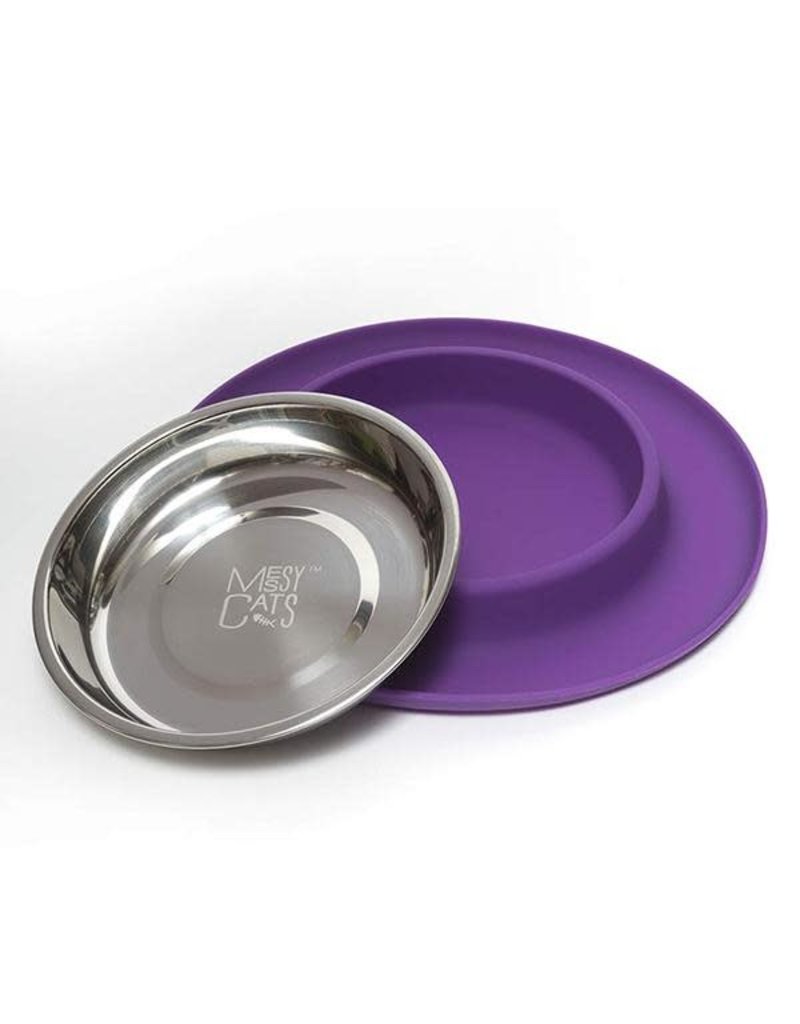 Messy Mutts Messy Mutts Cat Feeder Silicone with SS Bowl Medium 1.5 Cup Purple