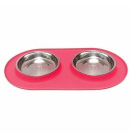 Messy Mutts Messy Mutts Cat Feeder Silicone with SS Bowls Double Diner Medium 1.5 Cup Melon
