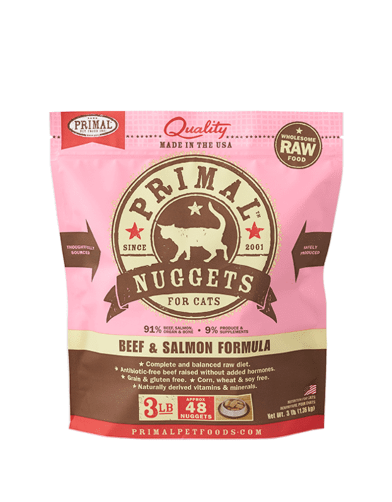 Primal Primal Beef & Salmon Formula Nuggets Grain-Free Raw Frozen Cat Food 3 LB