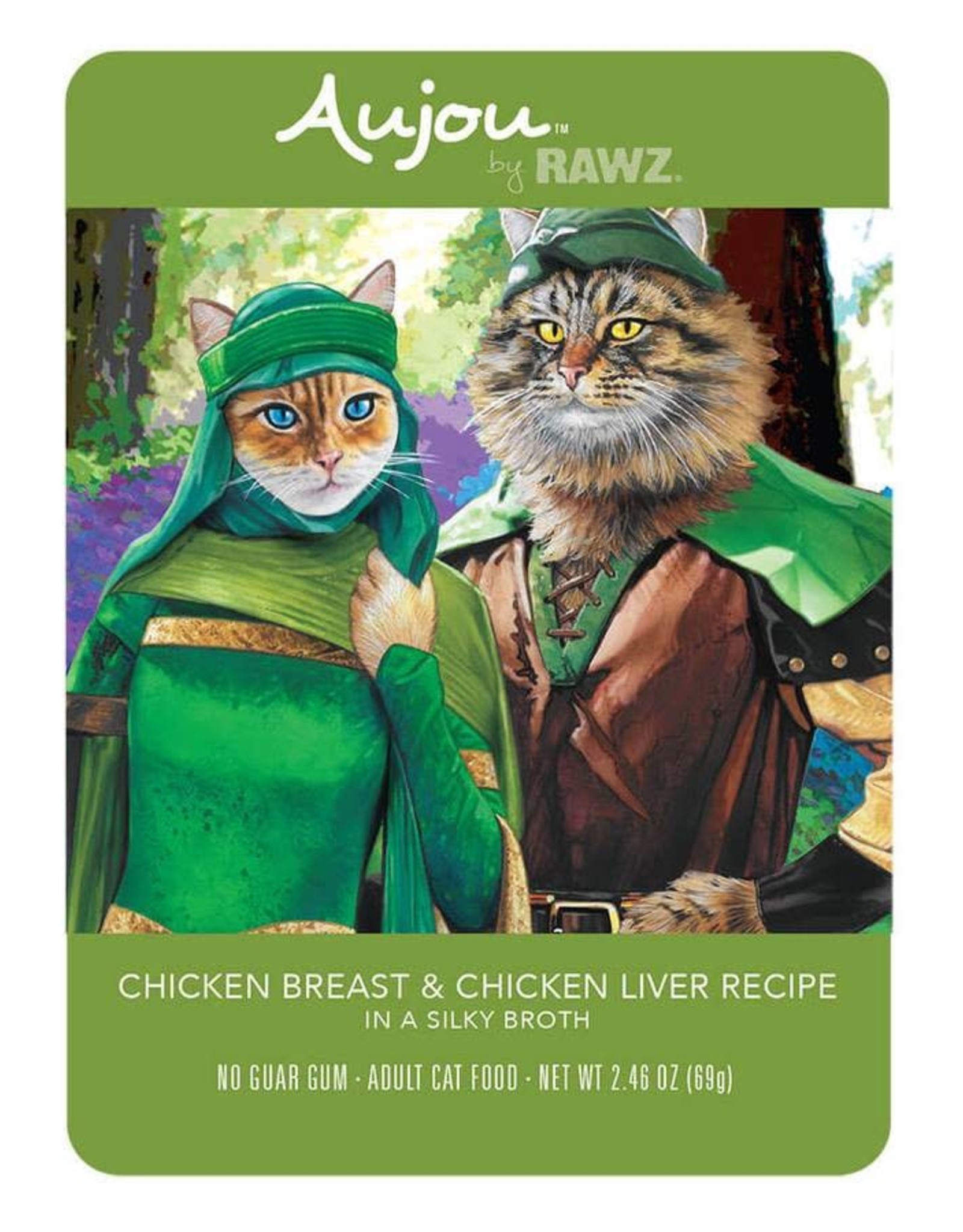 Rawz Rawz Cat Pouch GF Aujou Chicken Breast Chkn Liver 2.46 oz 8/Tray