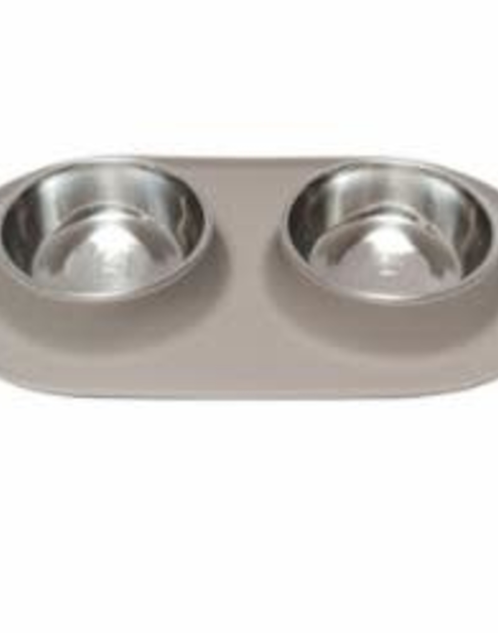 Messy Mutts Messy Mutts Feeder Silicone with SS Bowls Double Diner Medium Grey 1.5 Cup