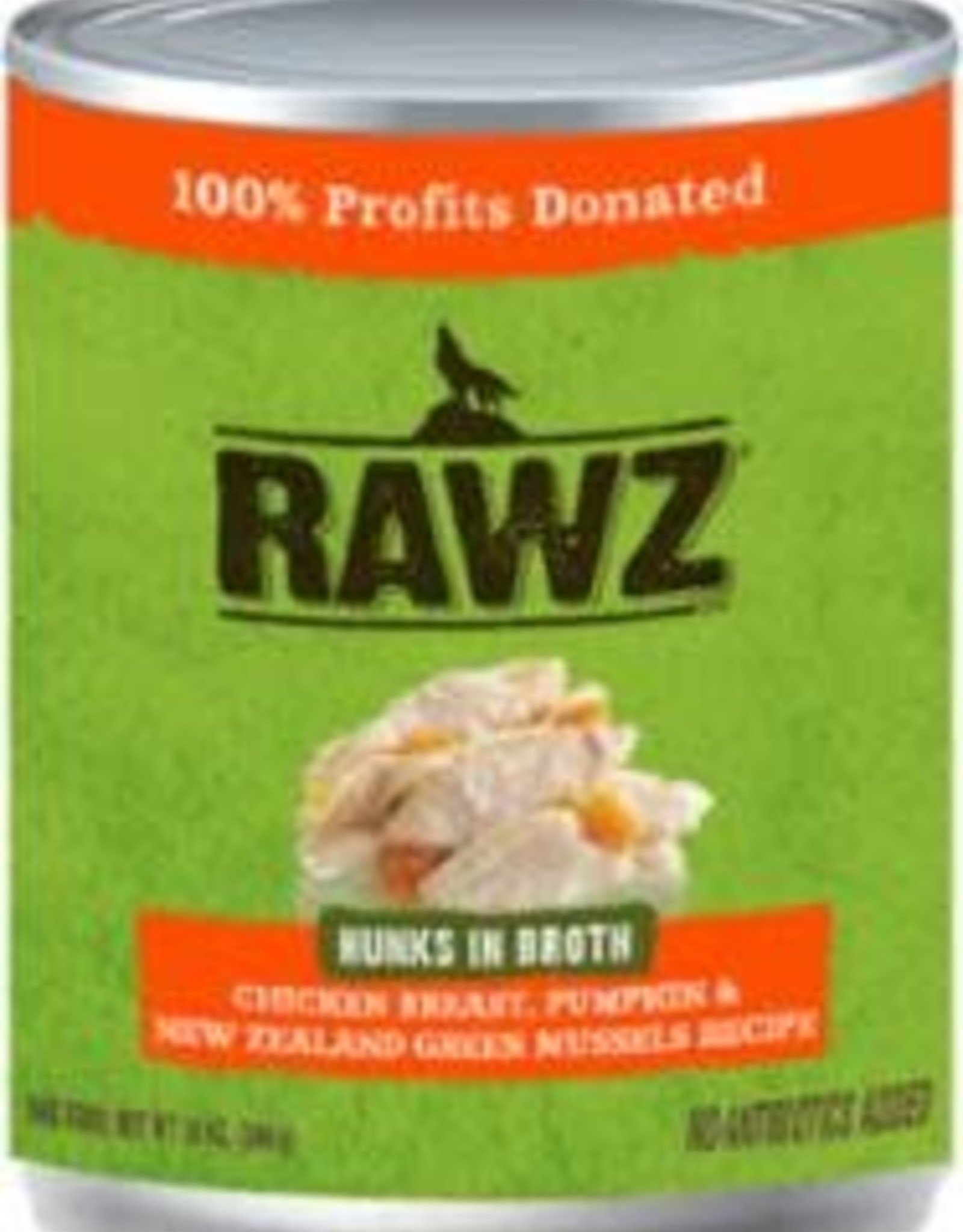 Rawz Rawz Hunks Recipe Canned Dog Food 14oz - Chicken Breast, Pumpkin & New Zealand Green Mussels