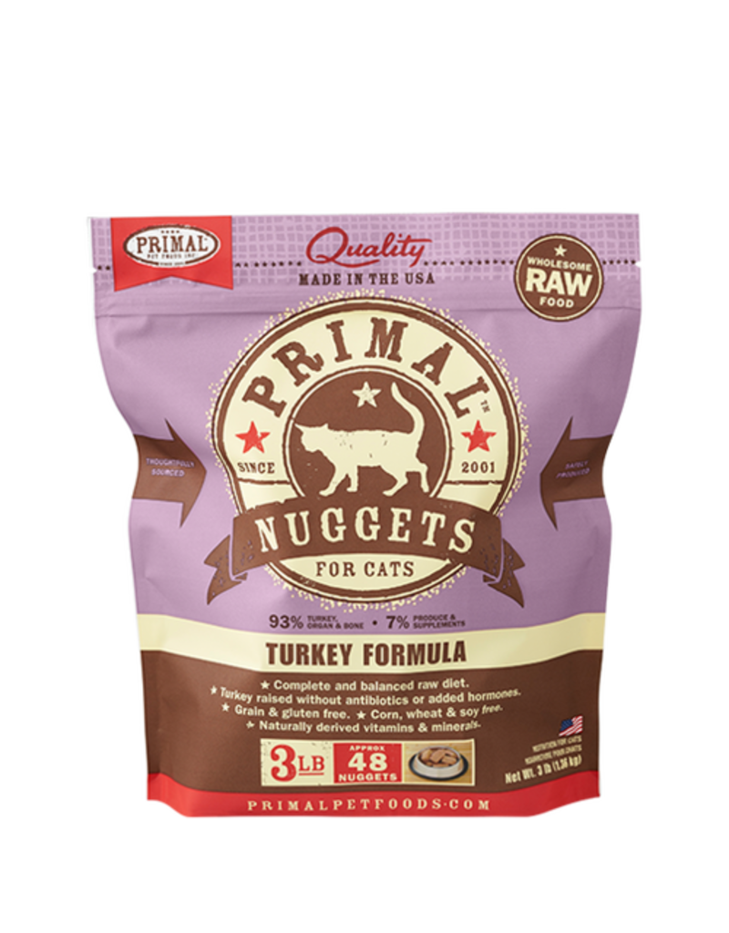 Primal Primal Grain-Free Frozen Raw Turkey Formula Nuggets Cat Food 3LB