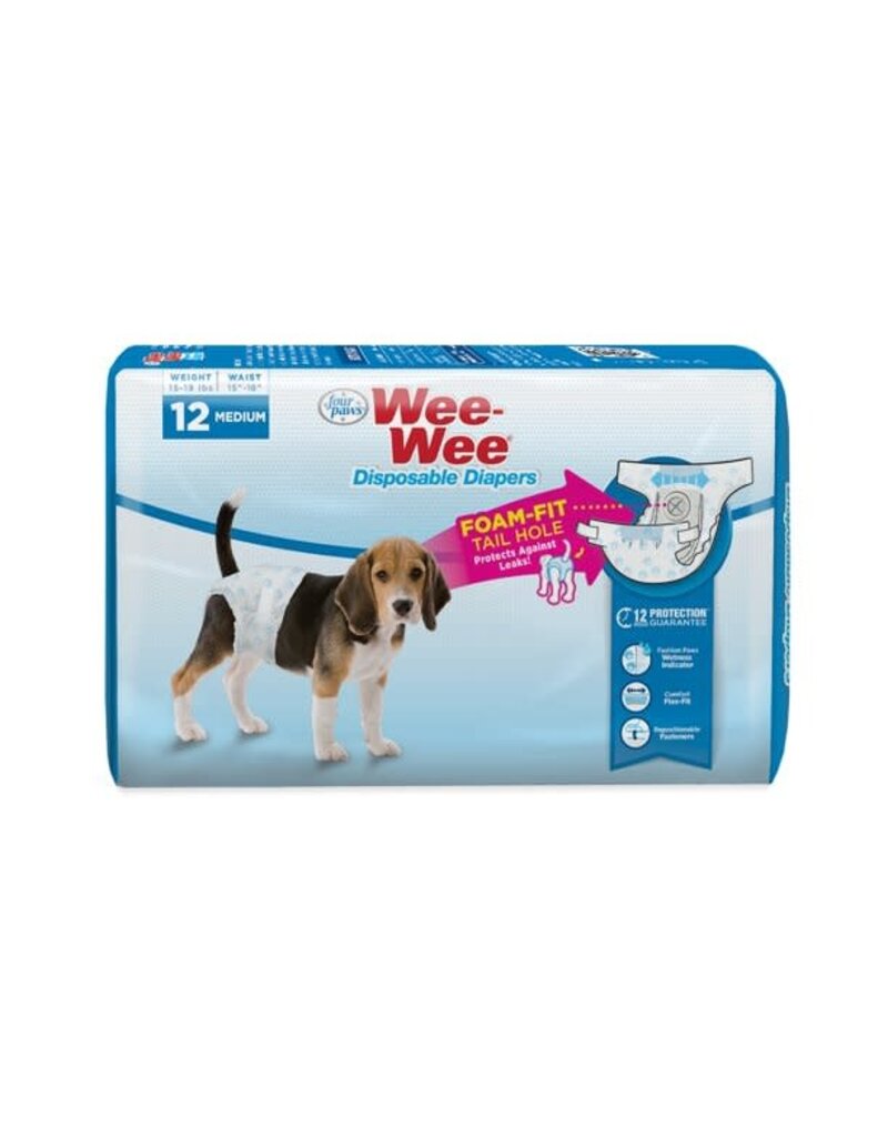 Four Paws Four Paws Wee Wee Disposable Diapers, Medium, 12 Count