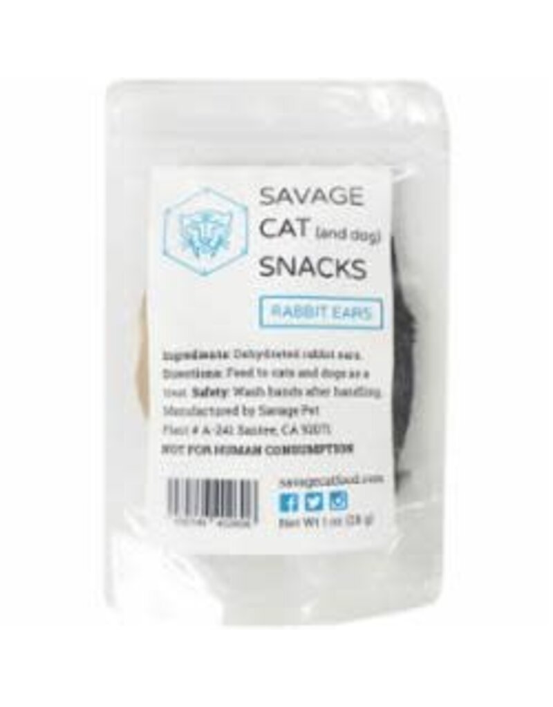 Savage Cat Dehydrated Rabbit Ears For Cats & Dogs 1oz