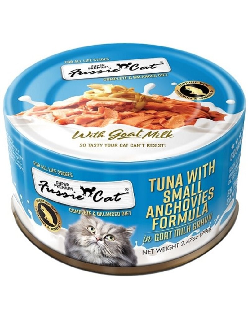 Fussie Cat FUSSIE CAT CC 2.47oz/24 TUNA SMALL ANCH IN GOAT MILK