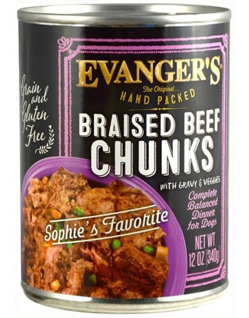 Evanger's Evanger's Hand Picked Grain Free Braised Beef Chunks Canned Dog Food 12 oz