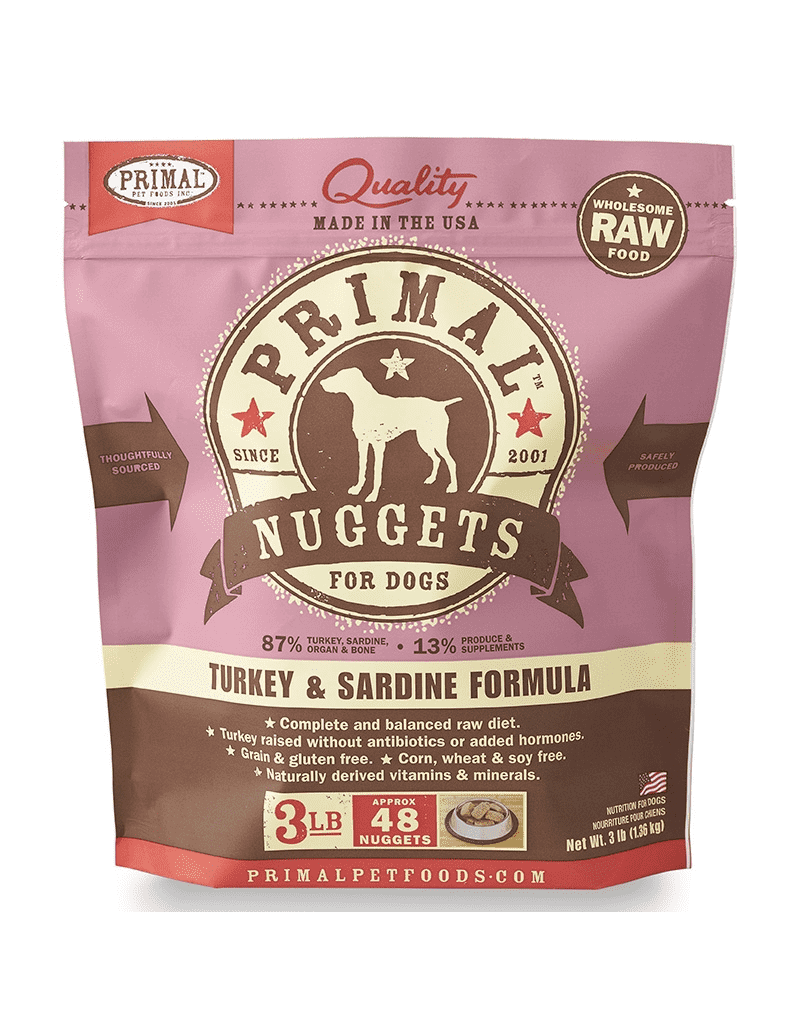 Primal Primal Turkey & Sardine Formula Nuggets Grain-Free Raw Frozen Dog Food 3 LB