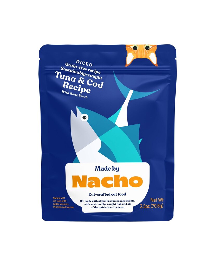 Nacho Made By Nacho Diced Grain Free Tuna & Cod With Bone Broth Pouch Cat 24 / 2.5 oz