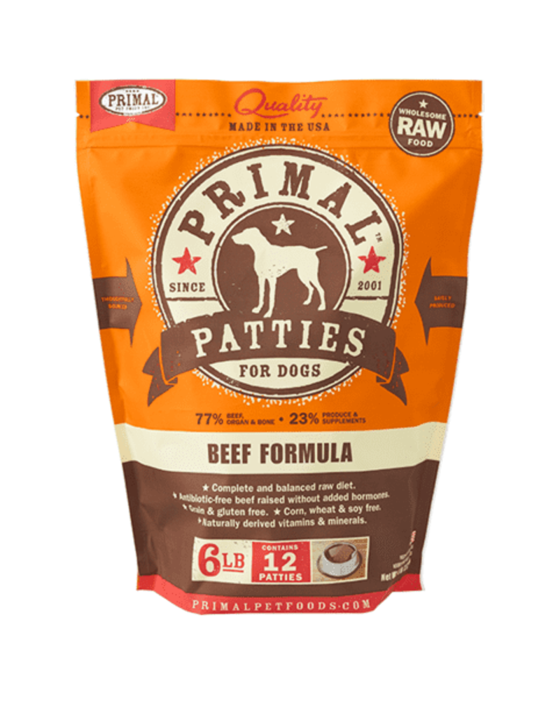 Primal Primal Frozen Raw Beef Patties Dog Food 6LB