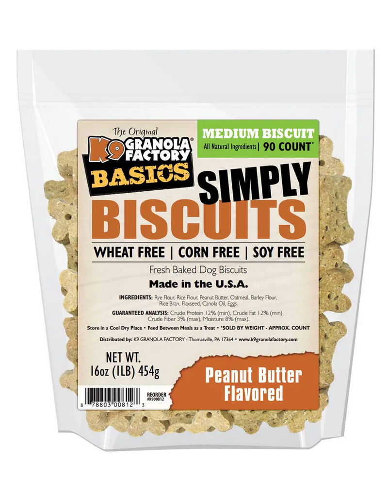 K9 Granola Factory K9 Granola Simply Biscuits, Peanut Butter Recipe Dog Treats, 16oz Medium