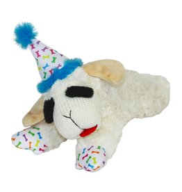 Multipet Lamb Chop with Birthday Hat Plush Dog Toy Blue Medium
