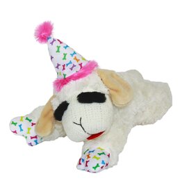 Multipet Lamb Chop with Birthday Hat Plush Dog Toy Pink Medium