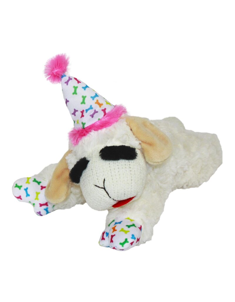 Multipet Multipet Lamb Chop with Birthday Hat Plush Dog Toy Pink Medium