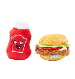 Bark Cookout Burger & Ketchup Plush Dog Toy Mulitcolor