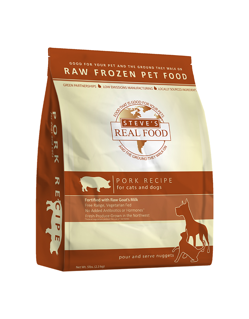 Steve's Real Food Frozen Raw Pork Nuggets For Dogs & Cats 5LB