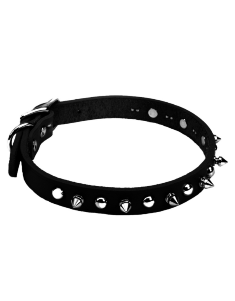 Circle T Black Leather Spiked Collar12"