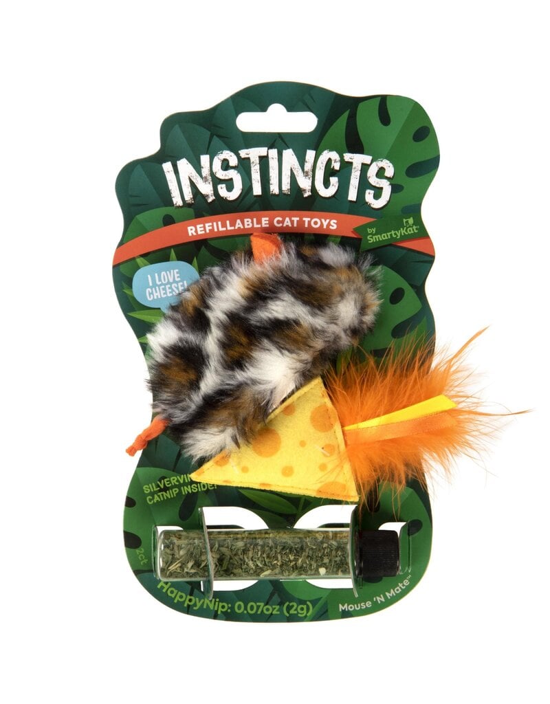 Instincts Mouse 'N Mate Refillable Mouse & Feathered Cheese Cat Toy with Catnip