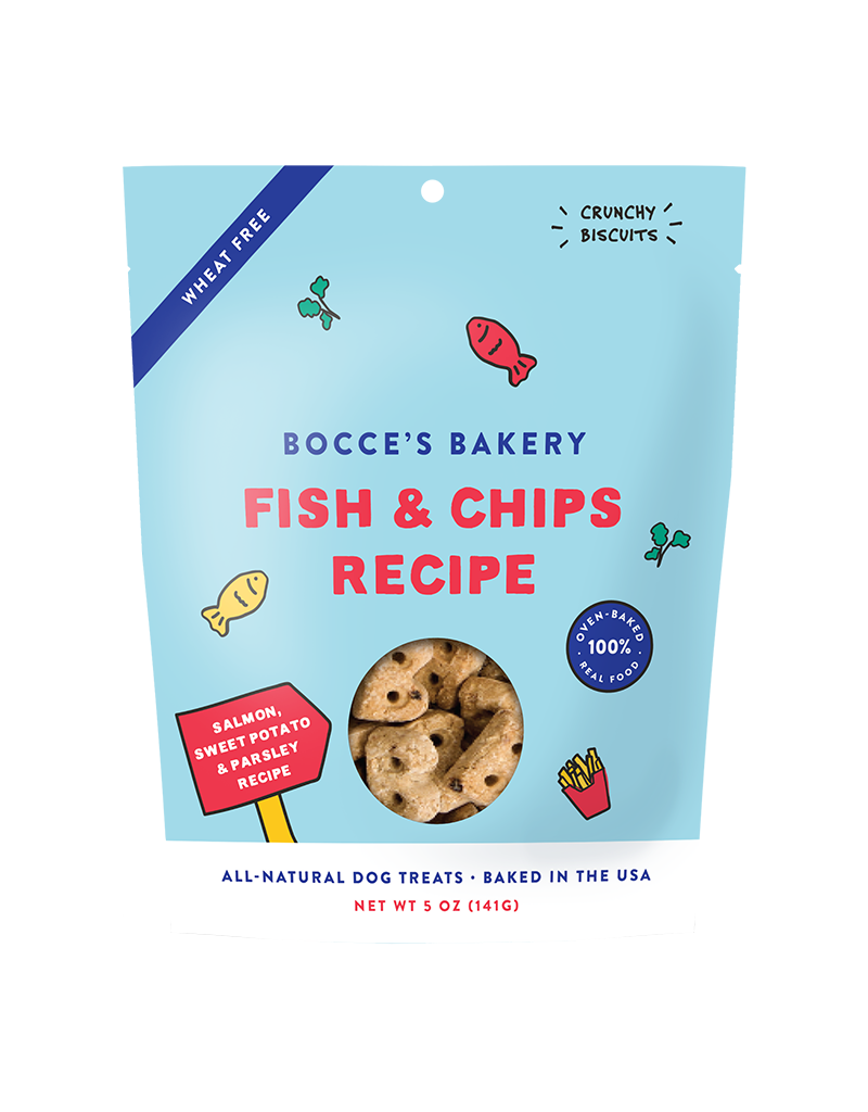 Bocce's Bakery Bocce's Bakery Fish & Chips Crunchy Biscuits For Dogs 5oz