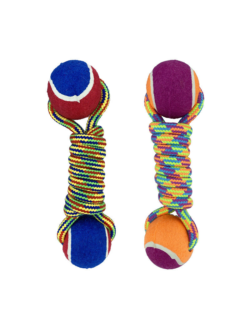 Multipet Dog Pet Envy Double Knot Rope Tennis Balls Assorted 9 Inches