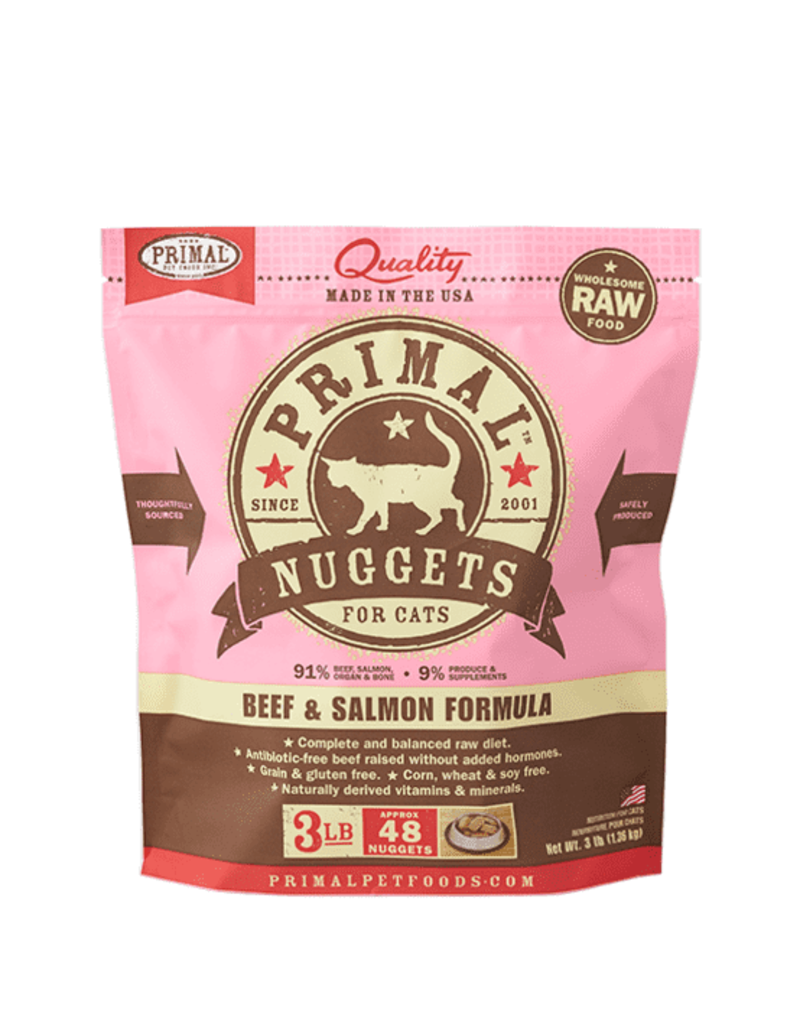 Primal Primal Beef & Salmon Formula Nuggets Grain-Free Raw Frozen Cat Food 3 LB