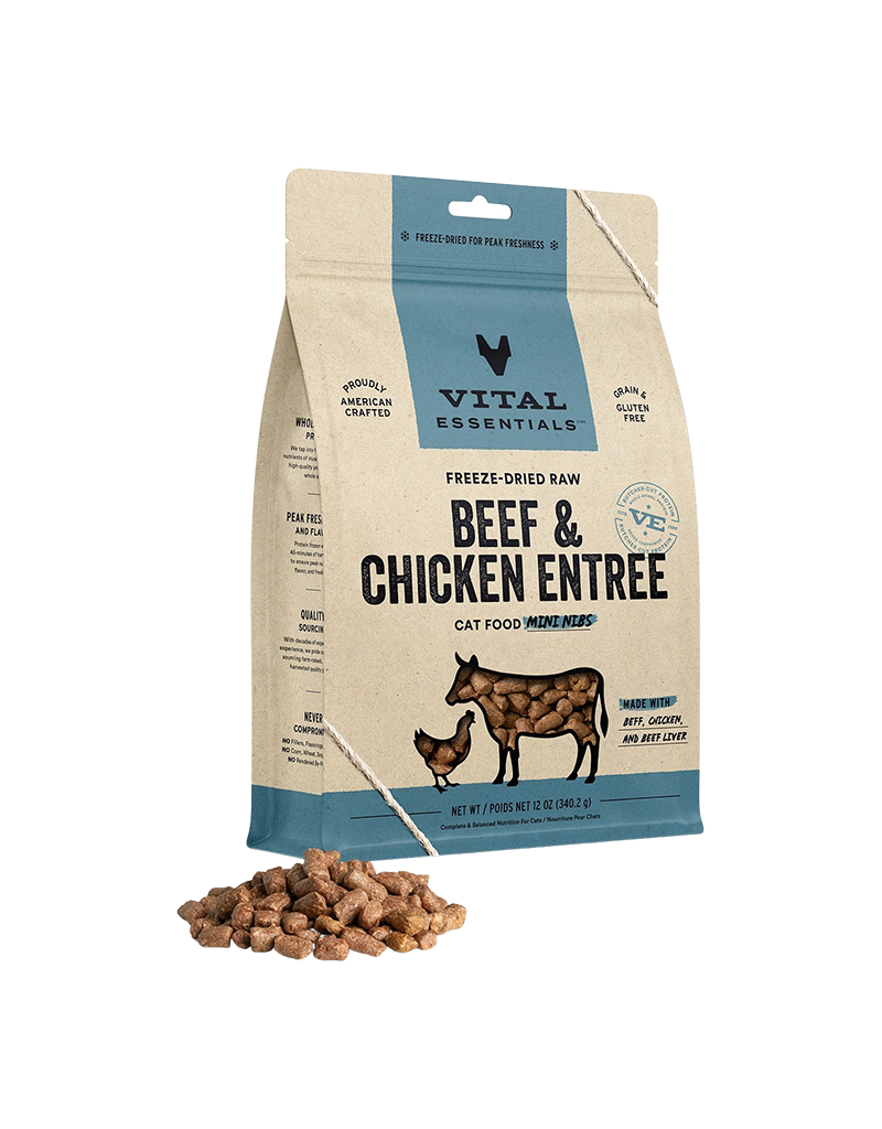 Vital Essentials Vital Essentials Freeze Dried  Mini Beef & Chicken Nibs Cat Food 12oz