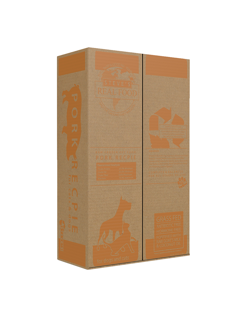 Steve's Real Food Frozen Raw Pork Nuggets For Dogs & Cats 9.75LB Box