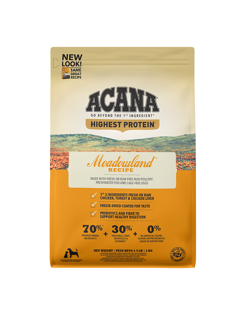 Acana Acana Meadowland Free-Run Kentucky Poultry/ Fresh water fish & Nest laid Eggs Dry Dog Food 4.5lb