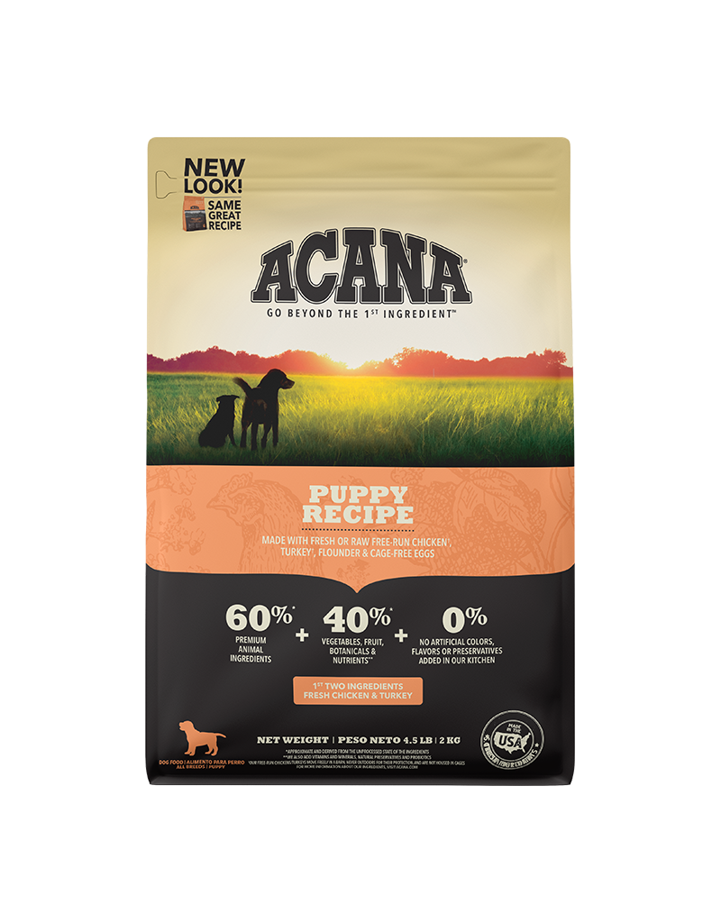 Acana Acana Heritage Puppy & Junior/ Fresh Free-Run Turkey, Chicken, Wild Cough Fish & Nest-Laid Eggs Formula Grain Free Dry Dog Food 4.5lb