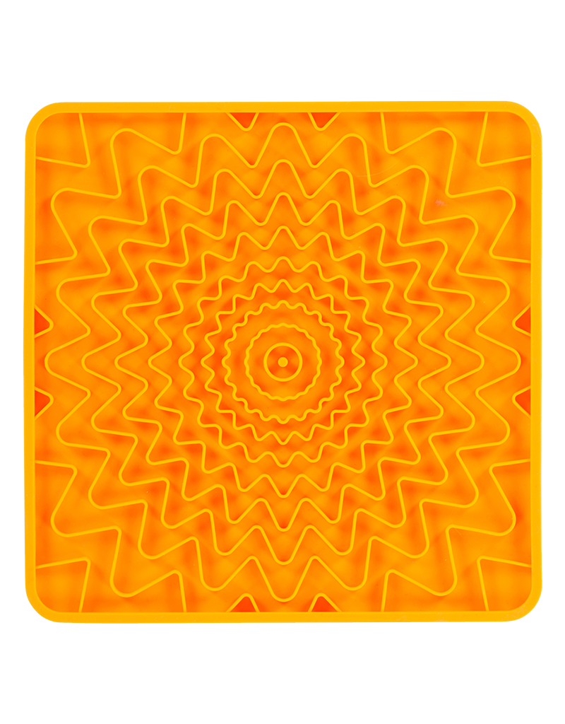 MESSY MUTTS DOG FRAMED SILICONE INTERACTIVE LICKING MAT 10IN X 10IN ORANGE