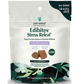pet releaf Pet Releaf Stress Edibites CBD Dog 2.5oz Peanut Butter Carob 3mg Travel size