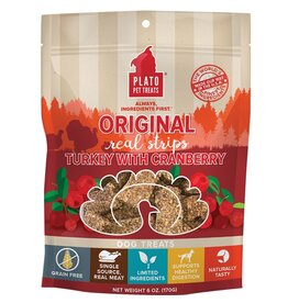 Plato Pet Treats PLATO DOG STRIPS GRAIN FREE TURKEY CRANBERRY 6OZ