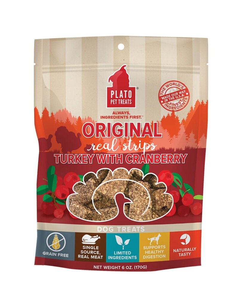 Plato Pet Treats PLATO DOG STRIPS GRAIN FREE TURKEY CRANBERRY 6OZ