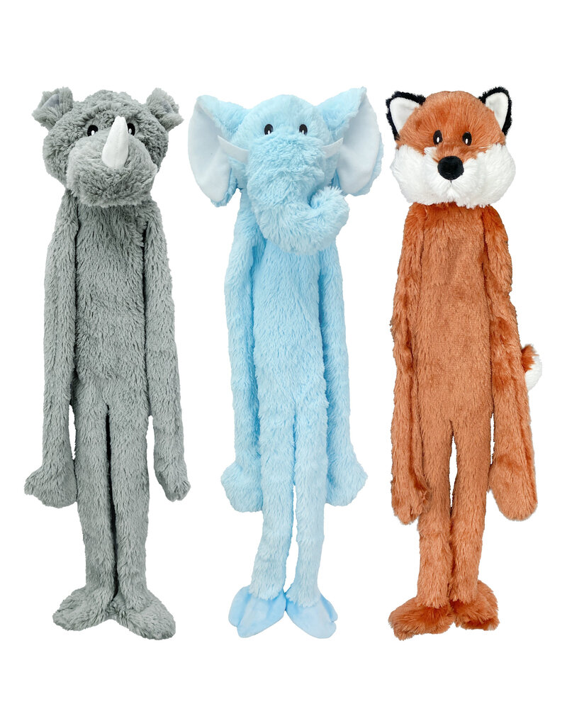 Multipet Mulitpet Swingin' Flatties Assorted Animals Dog Toy (Rhino, Elephant, and Fox)