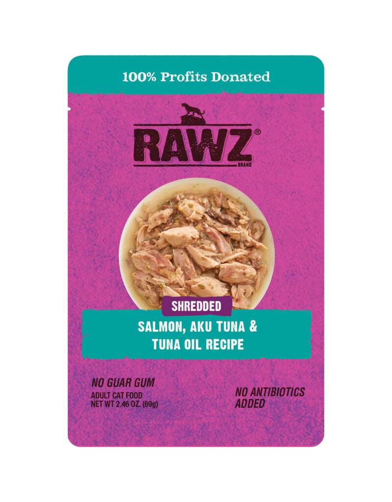 Rawz Rawz Shredded Salmon, Aku Tuna & Tuna Oil Recipe Wet Cat Food 2.46oz