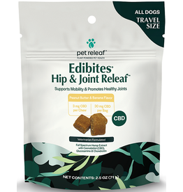 pet releaf PR HIP & JOINT EDIBITES CBD DOG 2.5oz PNUT BTTTR BANANA 3mg TRAVEL
