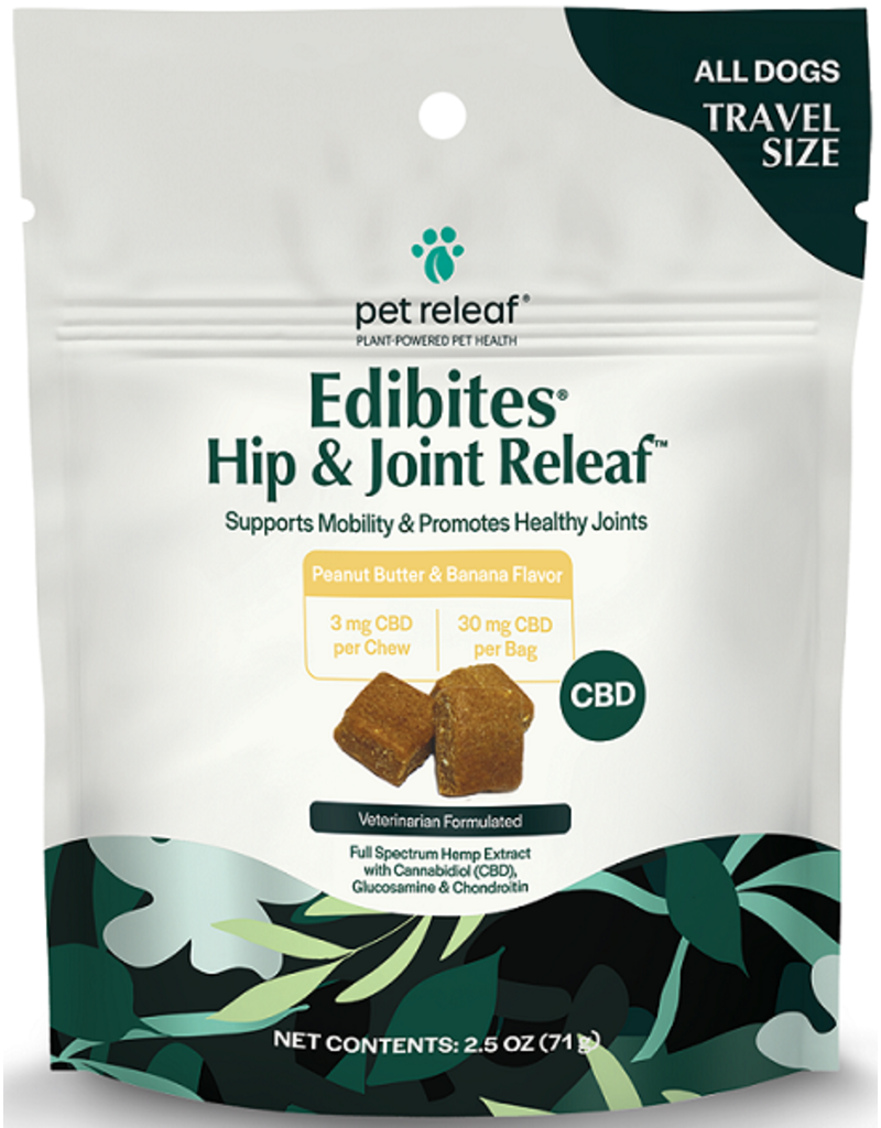 pet releaf PR HIP & JOINT EDIBITES CBD DOG 2.5oz PNUT BTTTR BANANA 3mg TRAVEL