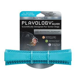 Playology Playology Silver Dental Stick Peanut Butter Scented Senior Dog Toy Large