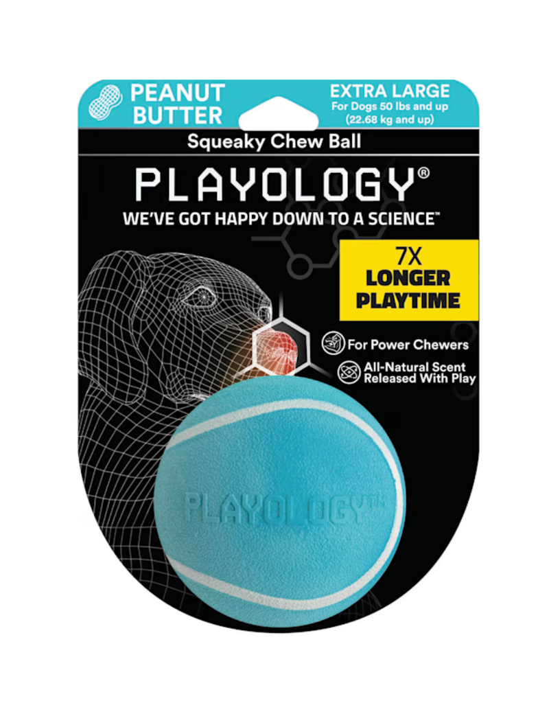 Playology Playology All Natural Peanut Butter Scented Squeaky Chew Ball Extra Large