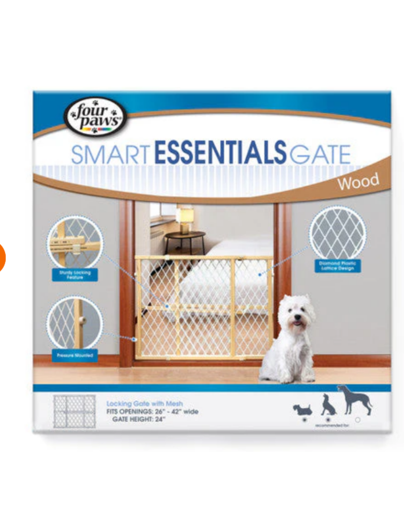 Four Paws Four Paws Locking Wood Gate with Mesh 26-42" W x 24" H