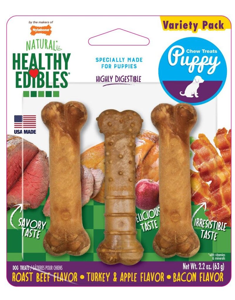 Kong Nylabone Healthy Edibles Puppy Starter Kit (Bacon Roast Beef Turkey) Petite