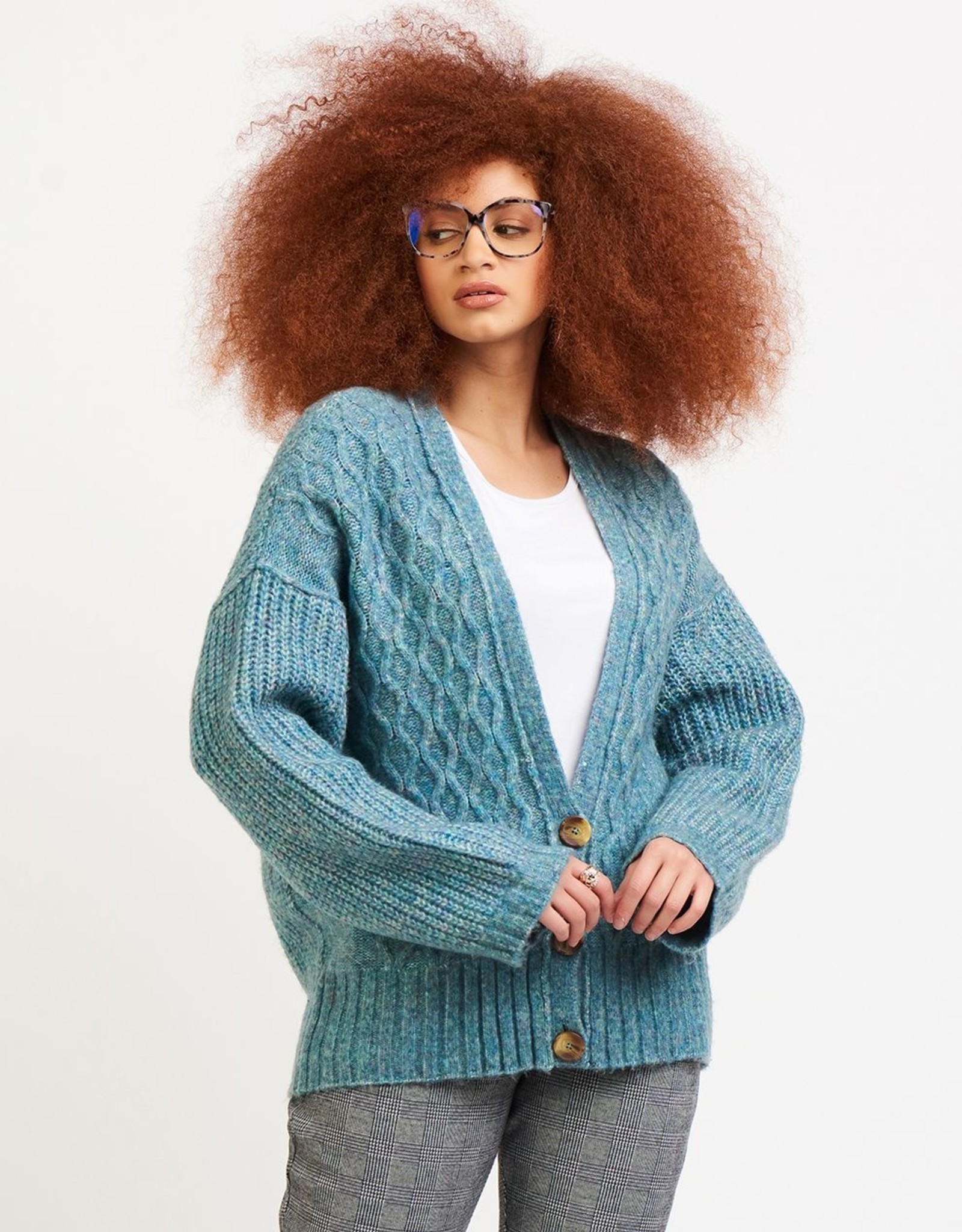 Dex Teal Cable Knit Cardigan
