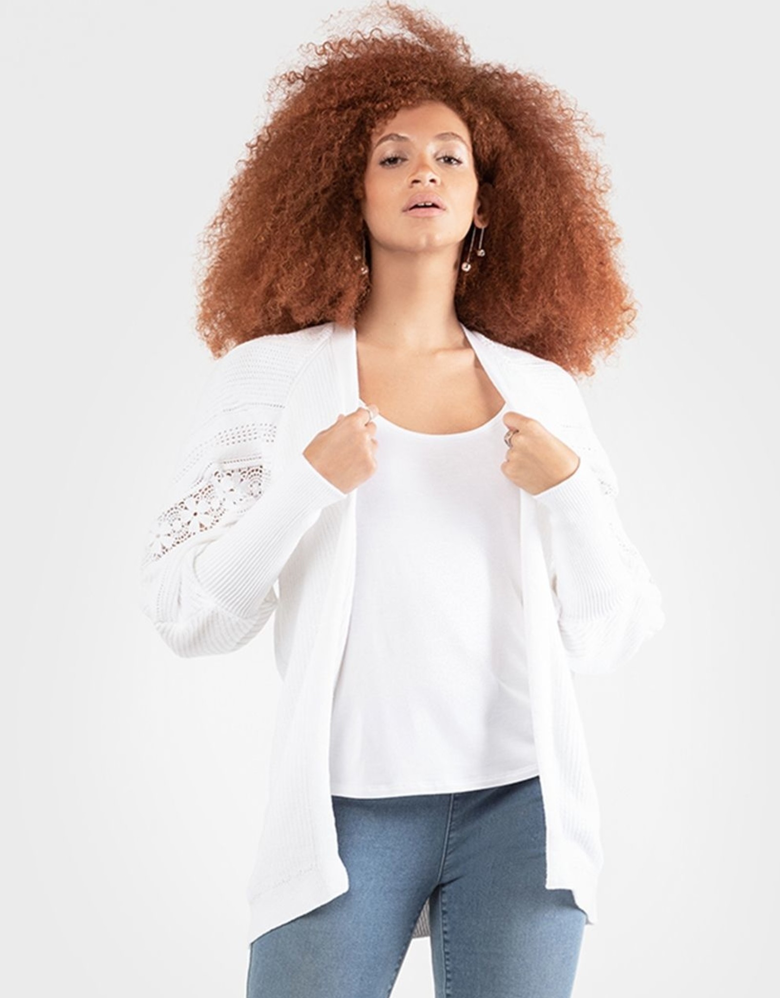 Lace Insert Ribbed Cardigan - Mila + Paige