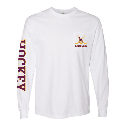 Loyola Academy Hockey Club - PRE BUY - Comfort Colors Long Sleeve Tee with Pocket - White - Adult Loyola Academy Hockey Club - PRE BUY - Comfort Colors Long Sleeve Tee with Pocket - White - Adult