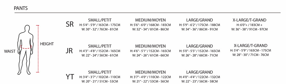 Warrior Hockey Pant Sizing Chart